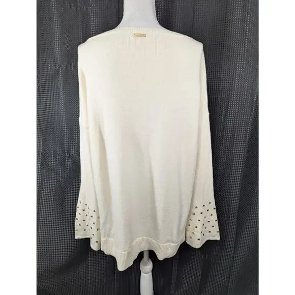 MICHAEL KORS! VANILLA CREAM BELL SLEEVE GOLD STUDDED SCOOP SWEATER! SZ XL - Picture 5 of 10